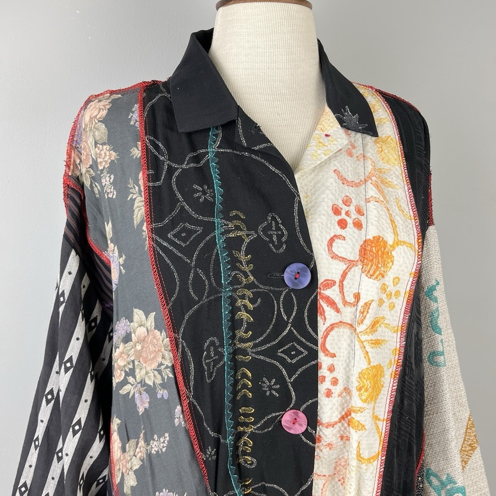 Skramble Artsy Shirt Jacket Womens One Size Patchwork Lagenlook Button Up